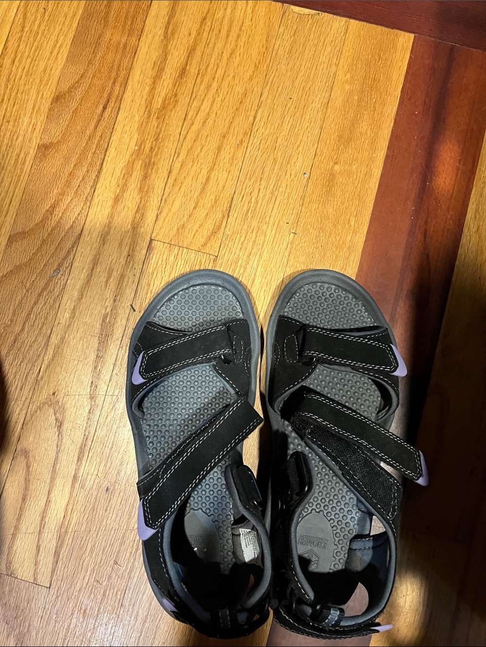 Khombu Black Sandals with Light Purple Accents